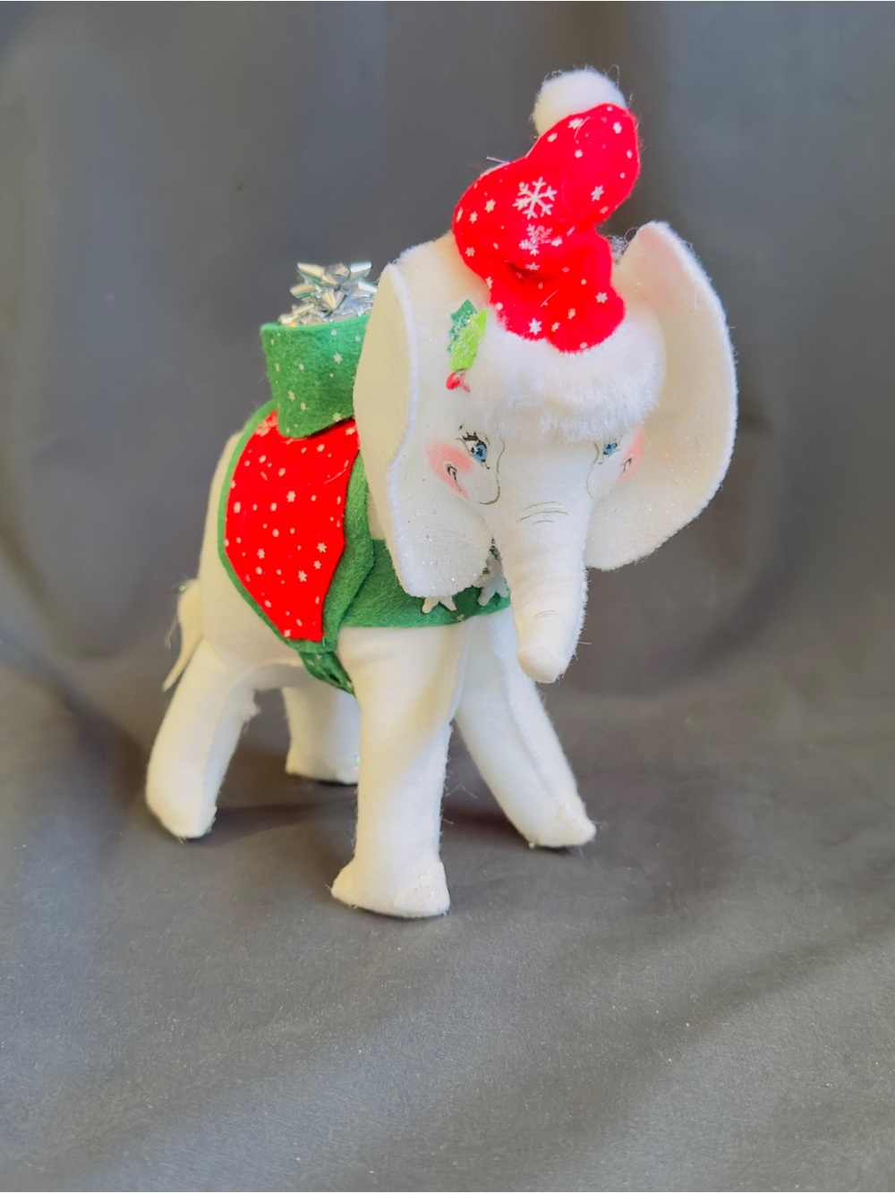 Annalee Christmas Elephant Ornament W Santa Hat Saddle on Back 2007 7" Tall